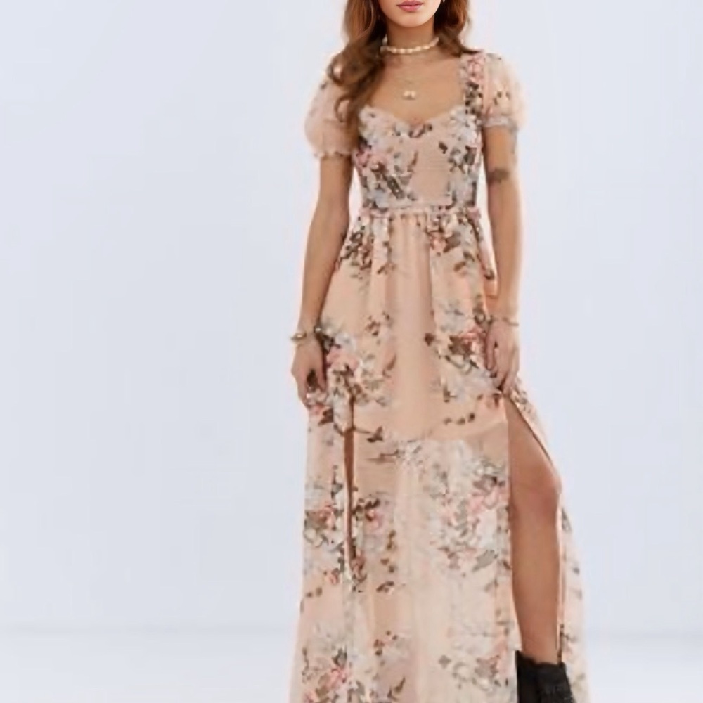 Sister of the Tribe Floral Pink Maxi Dress